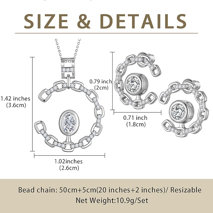 Ydou Elegant C-Shaped Crystal Necklaces/Stud Earrings Set with Birthstone Jewelry Set Silver Plated Fashion Jewelry for Women CS0003