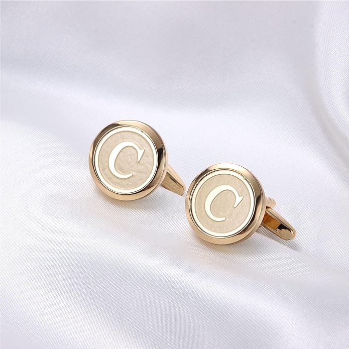 LOYALLOOK Initial Gold Cufflinks for Men Gold Cuff Links Personalized Copper CuffLinks Letter Cufflinks Gift for Groom Husband Father