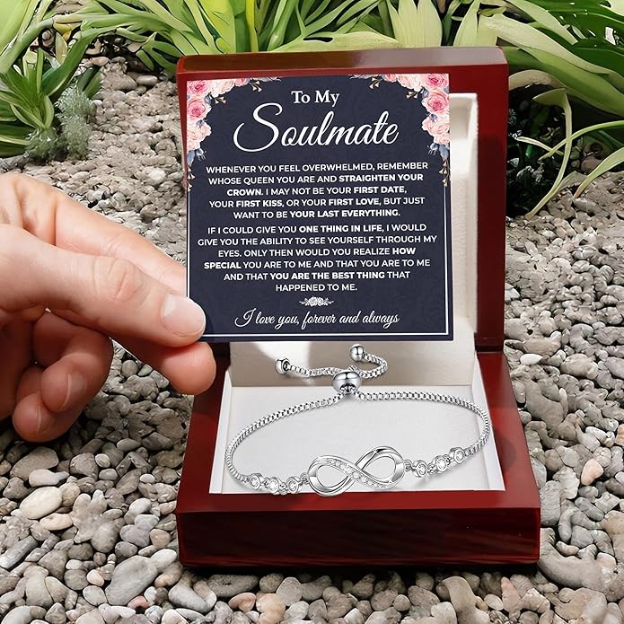 To My Soulmate Bracelet, Soulmate Bracelet For Women, Soulmate's Jewelry Gift From Boyfriend Husband Friend With Message Card And Box Meaning, Valentine Gifts For Her, Birthday Christmas Gifts