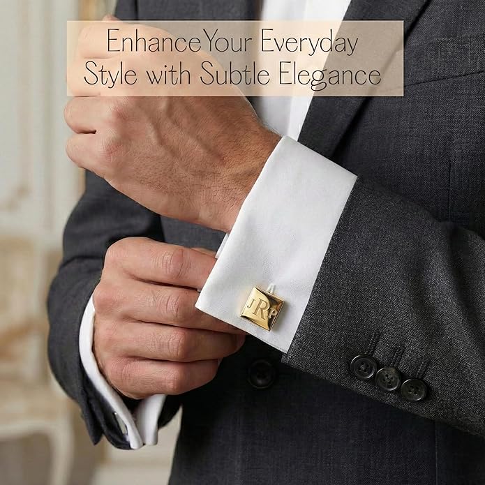 Custom Cuff Links & Personalized Tie Clip Gift Set for Men • Engraved Monogram, Date, Handwriting, Crest, Logo • Father's Day Gift for Dad • Gold, Silver, Black