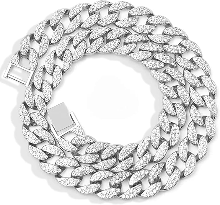 EMESLY Miami Cuban Link Chain 14K Gold Plated Necklace (16, 18, 20, 22, 24, 30 Inches Length); Hip Hop Bracelet (8" Length) for Men & Women; Perfect Iced Out Bling Jewelry Gift
