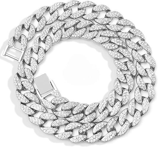 EMESLY Miami Cuban Link Chain 14K Gold Plated Necklace (16, 18, 20, 22, 24, 30 Inches Length); Hip Hop Bracelet (8" Length) for Men & Women; Perfect Iced Out Bling Jewelry Gift