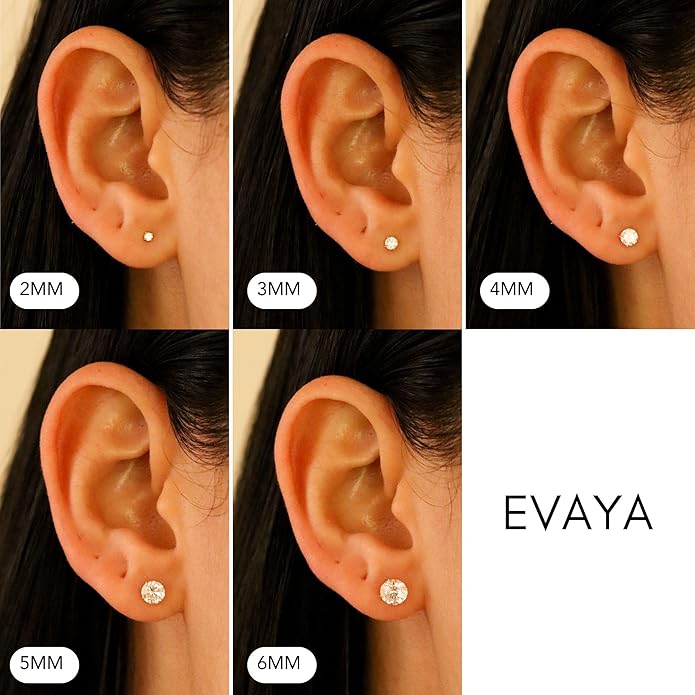 14k Gold Cubic Zirconia Stud Earrings for Women & Men (2mm-6mm Diameter) - CZ Simulated Diamond, Real Solid 14K Gold, Secure Screw Back