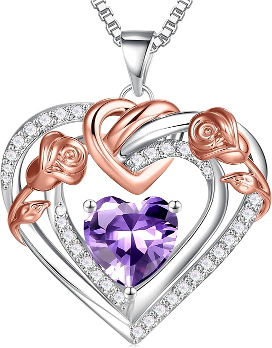 JKK Christmas Gifts Birthstone Silver Necklace for Women - S925 Sterling Silver 12 Month Birthstone Necklaces Mothers Day Birthday Christmas Gifts for Women Wife Mom