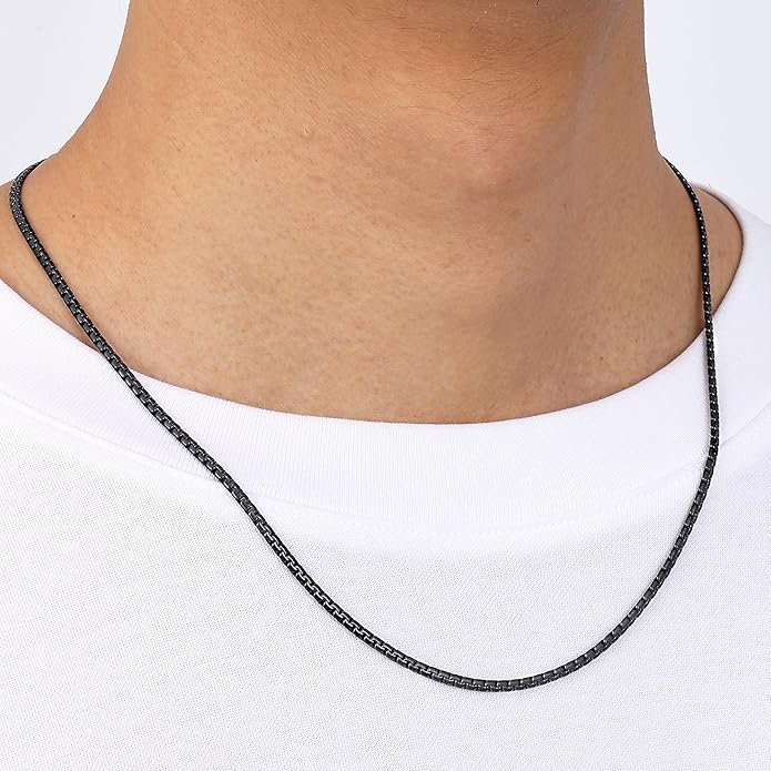 Fiusem Flat Box Chains for Men, 14k Gold Plated Stainless Steel Chain Necklace, 2.5/3/4/4.5/5mm Necklaces for Men and Women 16-28 Inch