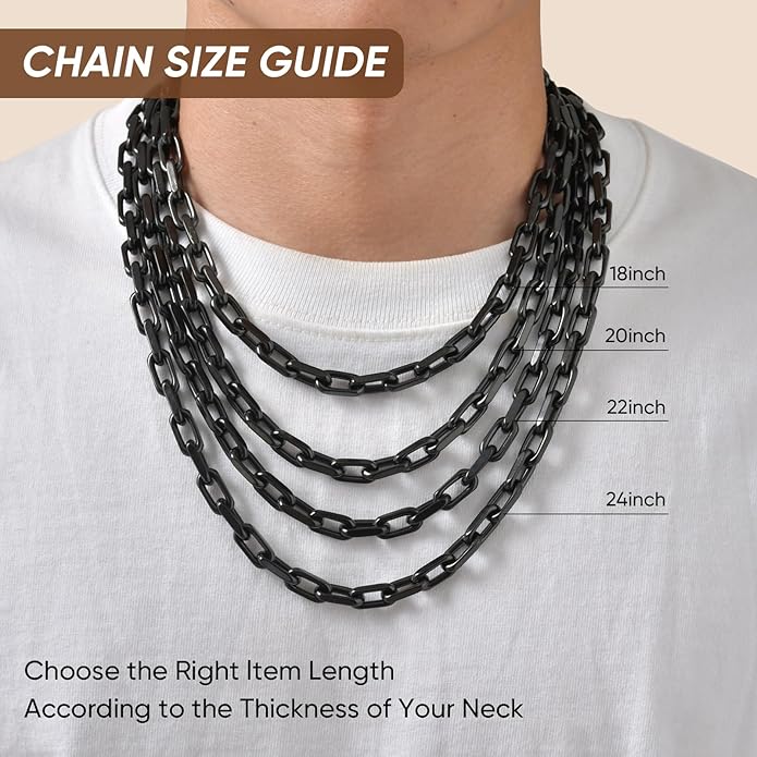 VNOX Silver Paperclip Necklace for Men, 7mm Solid Diamond-Cut Chunky Stainless Steel Anchor Link Chain Mens Necklaces Jewelry Gifts for Men Dad Boyferiend, 18/20/22/24 Inchs
