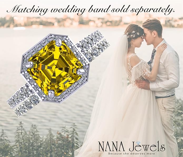 NANA Jewels Sterling Silver Engagement Rings for Women - Choose Simulated Morganite, Citrine, Aquamarine & More