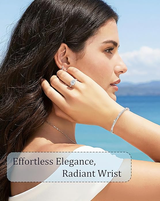 Moissanite Bracelets for Women 925 Sterling Silver with 18K White Gold Plated D Color VVS1 Clarity Luxury Bridal Wedding Gift for Wife Birthday Anniversary Jewelry Hypoallergenic with Certificate and Unique Box