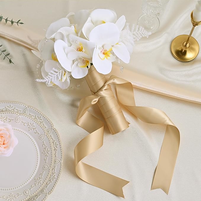 LEEQE Double Face Gold Satin Ribbon 1-1/2 inch X50Yards Polyester Gold Ribbon for Gift Wrapping Very Suitable for Weddings Party Hair Bow Invitation Decorations and More