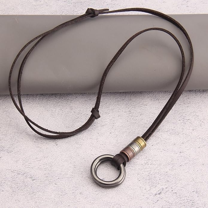 Long Boho Necklaces for Women Vintage Leather Wooden Pendant Y Choker Ethnic Style Gold Circle Hippie Sweater Necklace