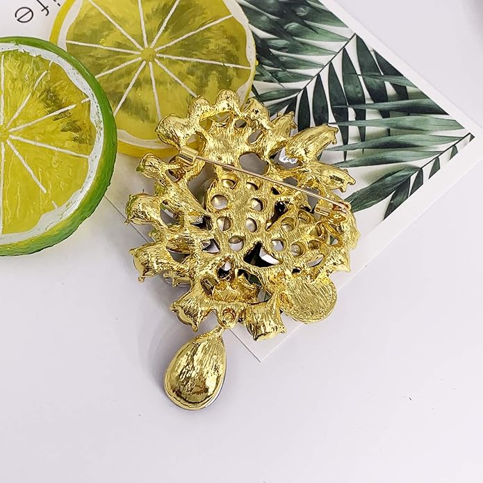 LAXPICOL Vintage Wedding Bridal Big Blue Crystal Rhinestone Tear drop Brooch Pin for Women