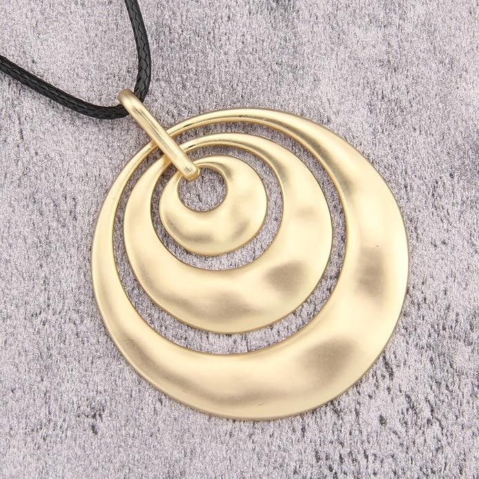 Long Boho Necklaces for Women Vintage Leather Wooden Pendant Y Choker Ethnic Style Gold Circle Hippie Sweater Necklace