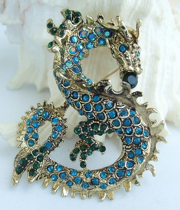 Art Style 2.36" Dragon Brooch Pin Pendant Austrian Crystal BZ2980