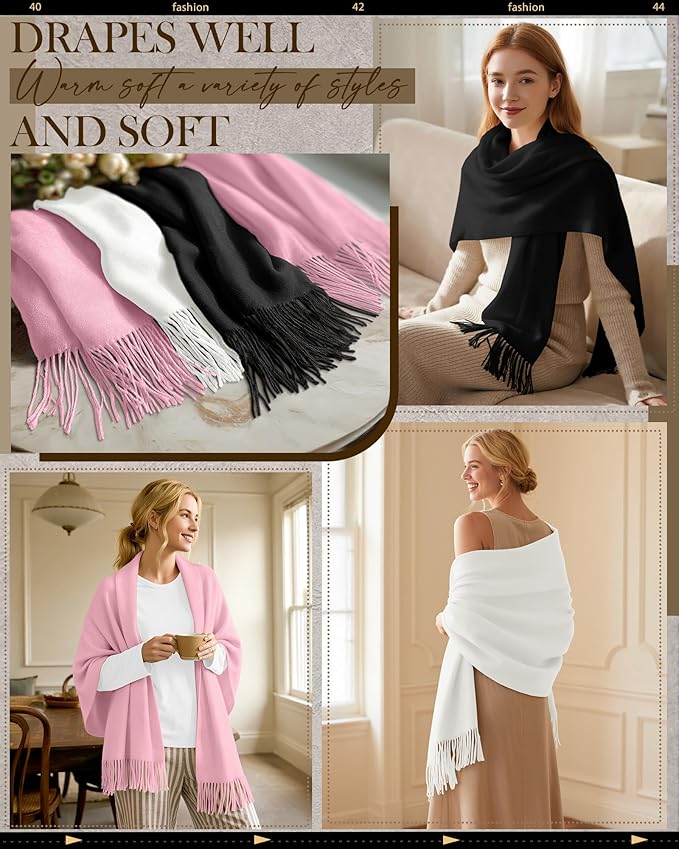 Oakgarden 3 Pack Winter Scarf for Women Pashmina Scarves Shawl Wraps Bridesmaid Gifts for Evening Dresses