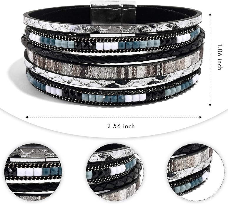 VIBILIA Boho Leather Wrap Bracelets for Women Multi-Layer Bracelets with Strong Clasp Jewelry for Women