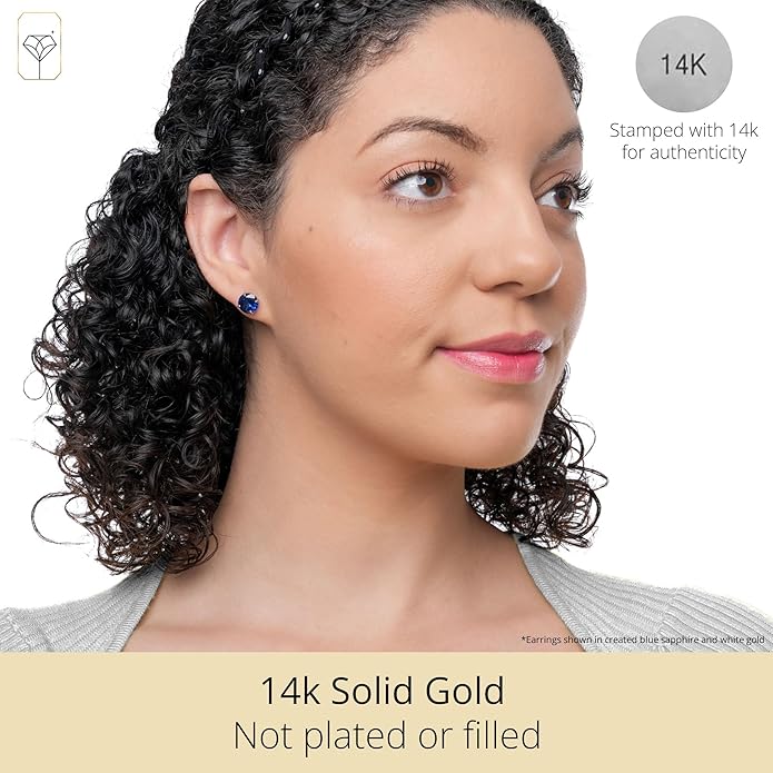 14k Gold Large Round Stud Earrings for Women | 9mm Birthstone Earrings | Gemstone Earrings for Women | Gemstone Stud Earrings for Women by MAX + STONE