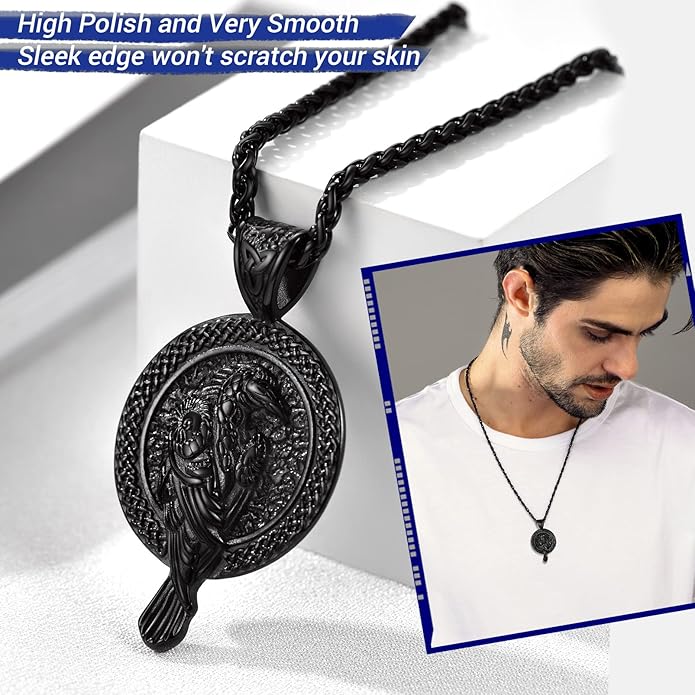 PROSTEEL Norse Viking Jewelry for Men Women, Vintage Thor Hammer/Thor Axe/Raven/Odin Necklace, 316L Stainless Steel Pendant Chain, Come with Box