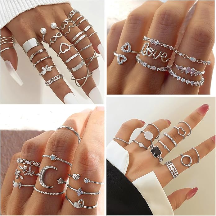 IFKM Gold Knuckle Rings Set For Women Vintage Stackable Joint Finger Midi Rings Dainty Cubic Zirconia Crystal Simple Twist Hollow Cute Rings Pack Jewelry Gift