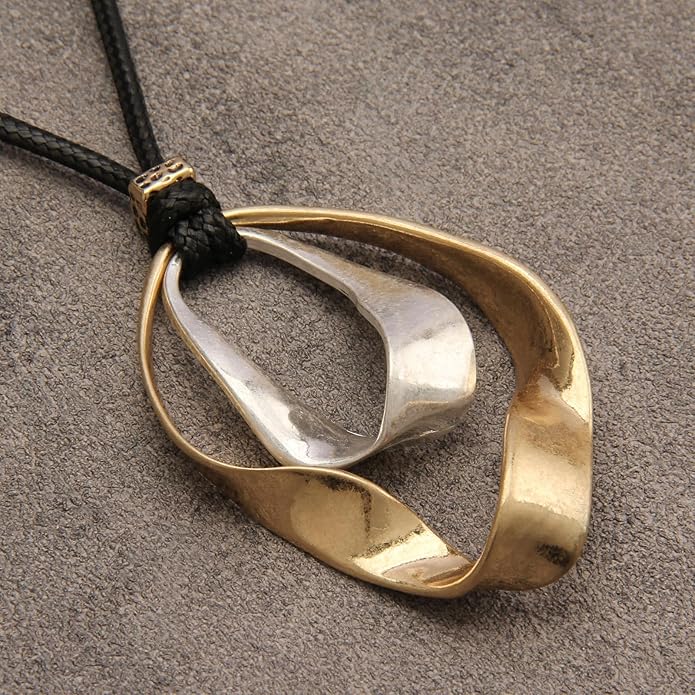 Long Boho Necklaces for Women Vintage Leather Wooden Pendant Y Choker Ethnic Style Gold Circle Hippie Sweater Necklace