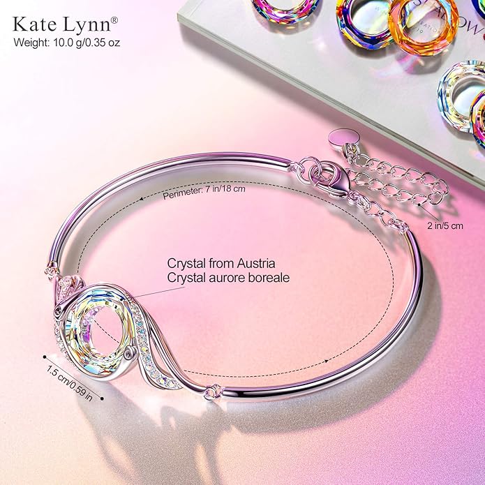 Kate Lynn "Rise From the Ashes" Phoenix Bracelet Made with Crystals from Austria, Adjustable Bangle Bracelet for Women 7"+2", Packaged with Jewelry Box, Birthday Gift for Women, Symbol of Luck and Renewal