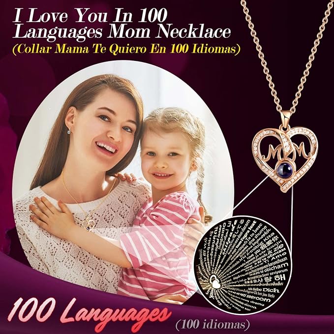 ADDWel Gifts for Mom from Daughter and Son, Unique Mother Birthday Idea, Preserved Real Roses with I Love You in 100 Languages Mom Necklace, Cool Xmas Present to Mother Mama