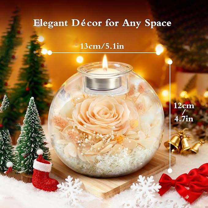 Forever Real Roses in Glass with Scented Candle, Christmas Gift Ideas Preserved Flower Christmas Gifts for Women Her Girlfriend Wife Mom on Valentines Birthday Anniversary Champagne