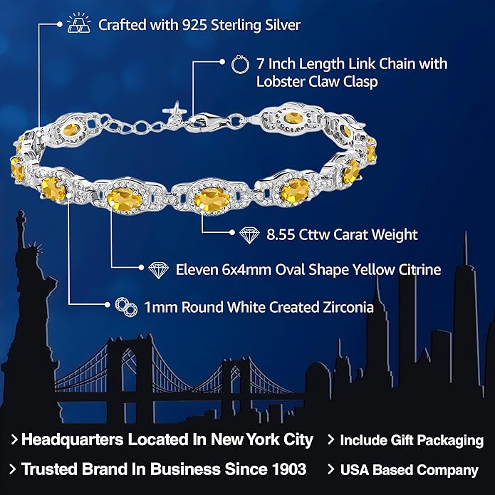 Gem Stone King 7-14 Cttw Oval Gemstone Birthstone Tennis Bracelet For Women | 925 Sterling Silver | Oval 6X4MM | 7 Inch With 1 Inch Extender | Fine Jewelry Gifts for Her Mom Women Wife