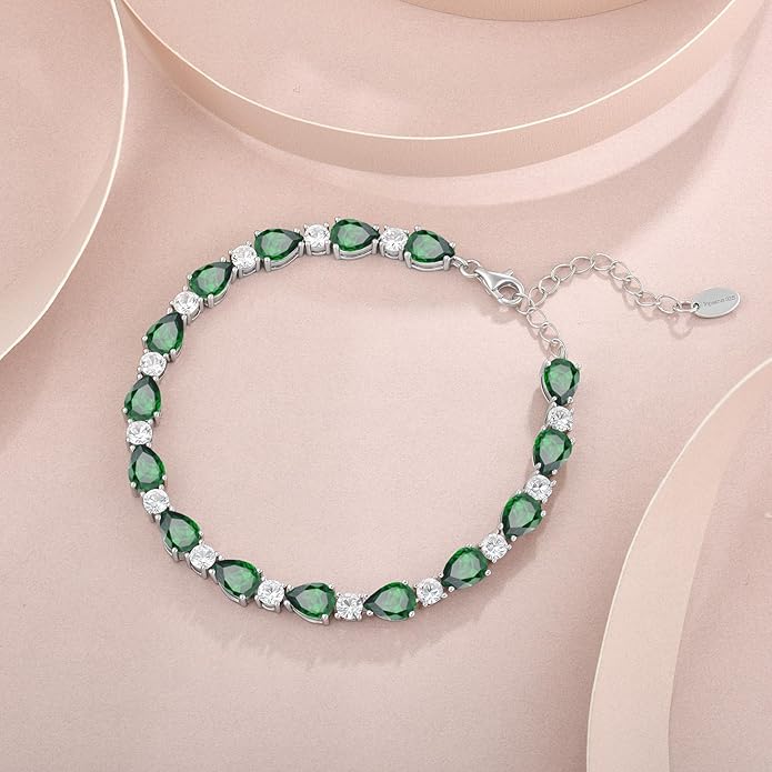 Birthstone Tennis Bracelet for Women 925 Sterling Silver Pear Shaped Gemstone Jewelry Gifts for Her