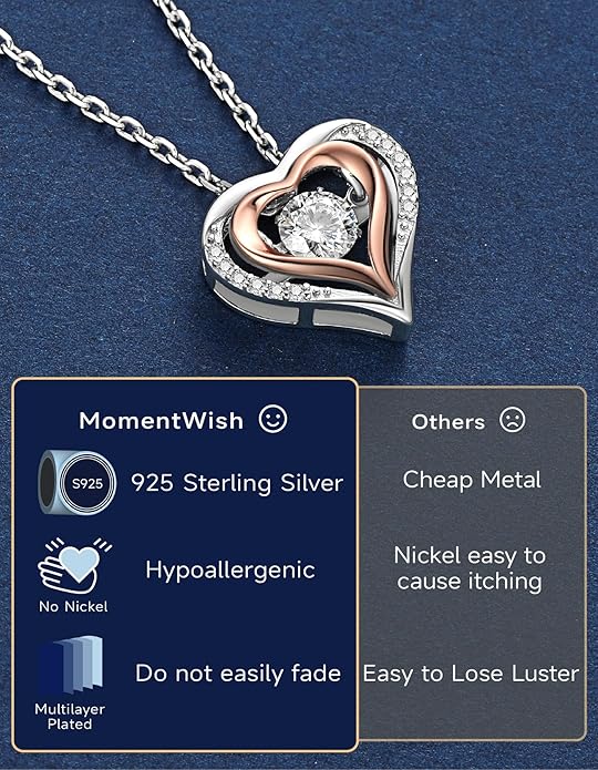 MomentWish Necklace for Women, Sparkling Gift for Her, 1Carat Moissanite Heart Pendent for Her, 925 Sterling Silver Dance Necklace for Anniversary Christmas Valentines