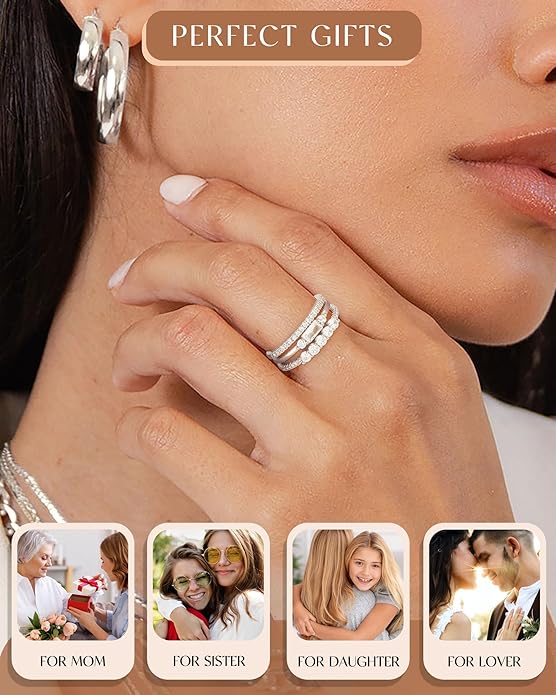 FUNEIA Stackable Silver Gold Rings for Women Non Tarnish 14K Gold Plated Thumb Cubic Zirconia Rings for Women Dainty Pinky Promise Wedding Ring Set Women's Engagement Eternity Band Rings Gold Jewelry