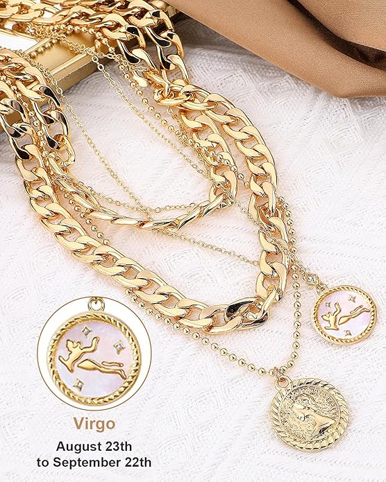 MJartoria Layered Necklaces for Women Trendy Retro Coin Pendant Necklace Dainty Chunky Chain Choker Necklaces for Jewelry Birthday Gifts