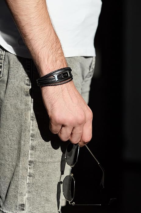 Cross Bracelet for Men - Genuine Leather Religious Bracelets | Stylish Christian Bracelet for Men - Perfect Faith Accessory | Mens Cross Bracelet - Christian Jewelry