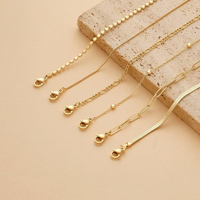 DEARMAY Waterproof Gold Plated Bracelets Set for Women Trendy, Dainty 14K Gold Jewelry Fashion Stackable Tennis Beaded Figaro Herringbone Paperclip Link Bracelet Pack Stack Gifts for Women