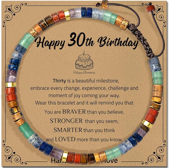 30th 40th 50th 60th 70th 80th Birthday Gifts for Women, Natural Stone Bracelet Birthday Gifts for Mom Daughter Grandma Sister Friends Coworker