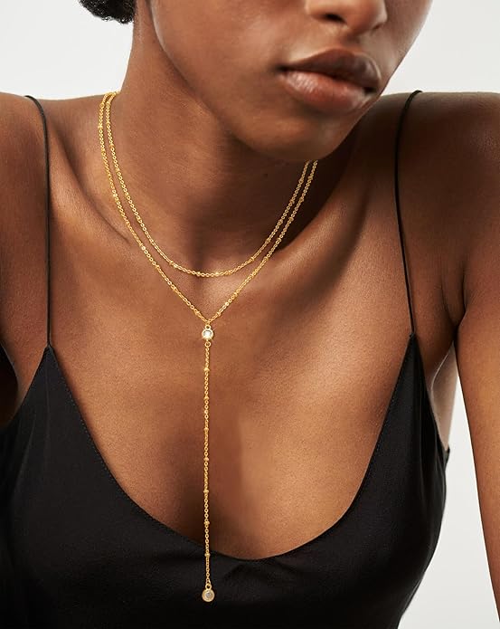 Lariat Long Necklace for Women Trendy Layered Y Necklace Dainty Pendant Drop Dangle Necklace Y-Shaped Necklace Simple CZ Necklace for Women Jewelry
