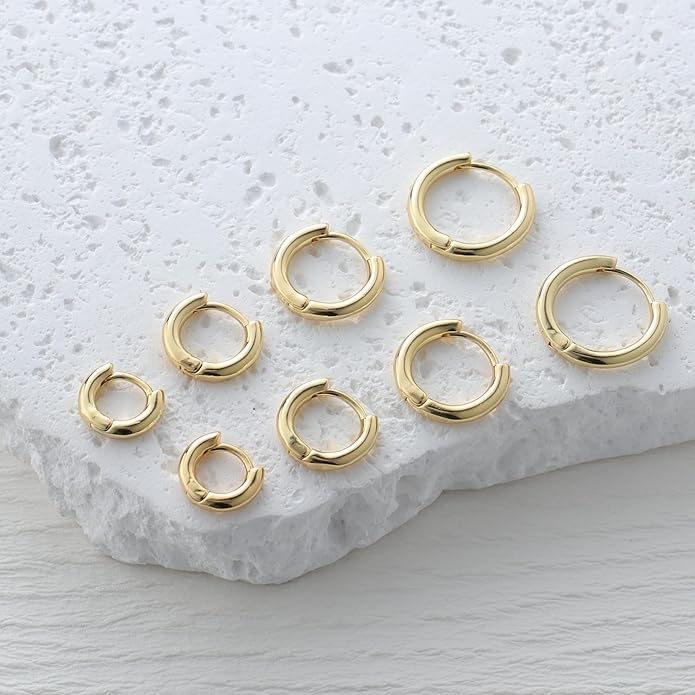 Small Gold Hoop Huggie Earrings Set for Women Non Tarnish 14K Gold Plated Lightweight Cartilage Earring Pack for Multiple Piercings for Sensitive Ears for Christmas Gifts