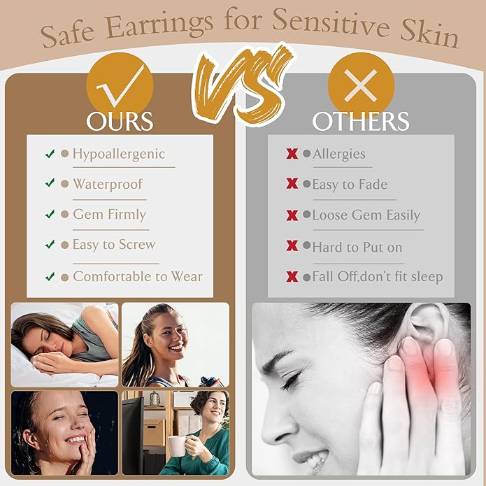 Florideco 14K Gold Plated Earrings for Women Hypoallergenic 20G Surgical Stainless Steel Flat Back Stud Earrings Dainty Stackable Earring Stacks Small Cartilage Earring Sets for Multiple Piercing