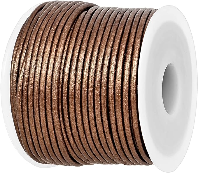 GENIQUE Real/Genuine Round Leather String Cord for Necklace, Bracelets, Jewelry, Kumihimo Braiding, DIY Projects (20 Metres) (1.5mm, Kansa)