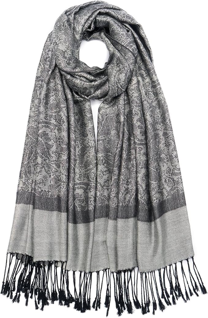 QIUTIMIY Paisley Pashmina Shawl Wrap Women Reversible Vintage Jacquard Pashmina Rave Scarf with Fringe for Evening, Wedding