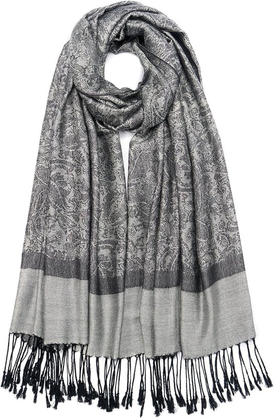 QIUTIMIY Paisley Pashmina Shawl Wrap Women Reversible Vintage Jacquard Pashmina Rave Scarf with Fringe for Evening, Wedding