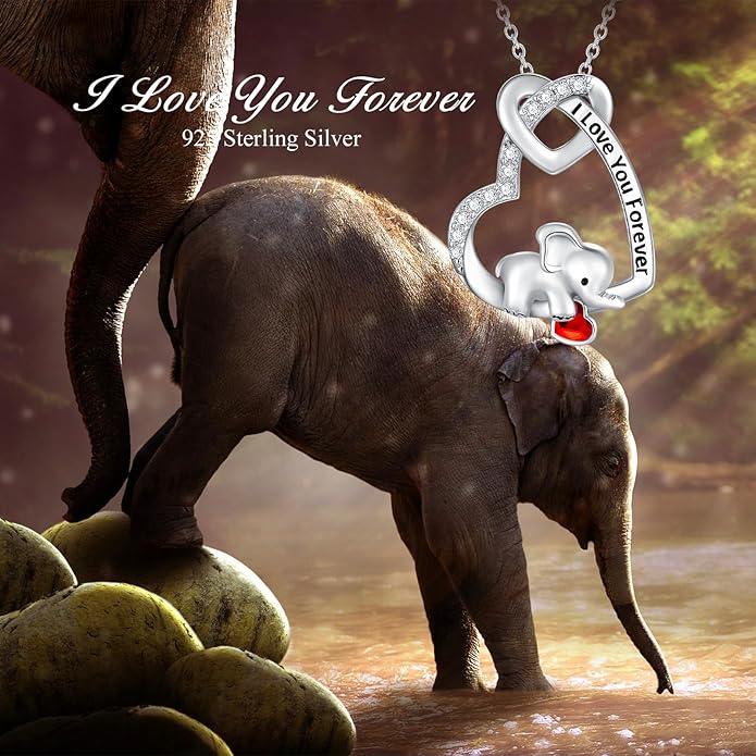 AOBOCO I Love You Forever Elephant/Koala/Sloth Cute Animal Heart Pendant Necklace with Austrian Crystal, Valentines Anniversary Birthday Jewelry Gift for Women