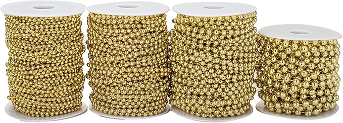 YoungJewl 6mm Crafts Faux Pearl Beads Garland Pearl Bead Roll Strand of Pearls to Decorate Floral Centerpieces Wedding Party Favor Christmas Tree(82 Feet Gold)