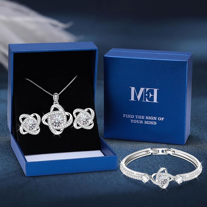 Celestiluck Crystal Jewelry Sets For Women 18K White Gold Plated Bracelet Necklace and Earrings Sets for Wife Girlfriend or Mothers Idea Gift for Special Women in Life