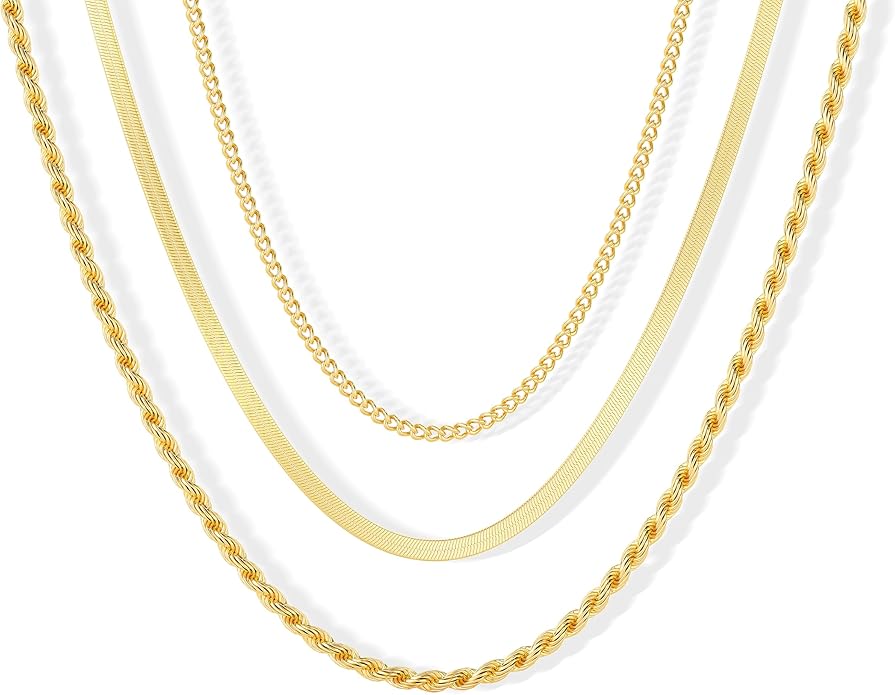 Freekiss Herringbone Necklace for Women,Dainty Gold Necklace,14k Gold Plated Snake,Gold Chain Choker Necklaces,Simple Gold Layered Necklaces,Gold Jewelry Gift for Women