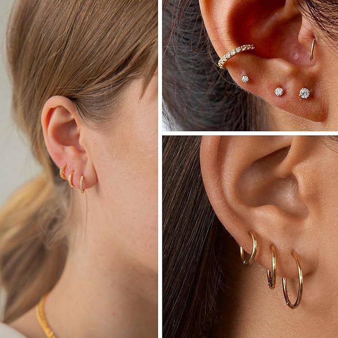 Stud Earrings for Women Hypoallergenic Sterling Silver Post Hoop and Studs Earrings Set for Multiple Piercing Small Ball Cubic Zirconia Earring Studs for Women Trendy Jewelry Gifts（6 Pairs）