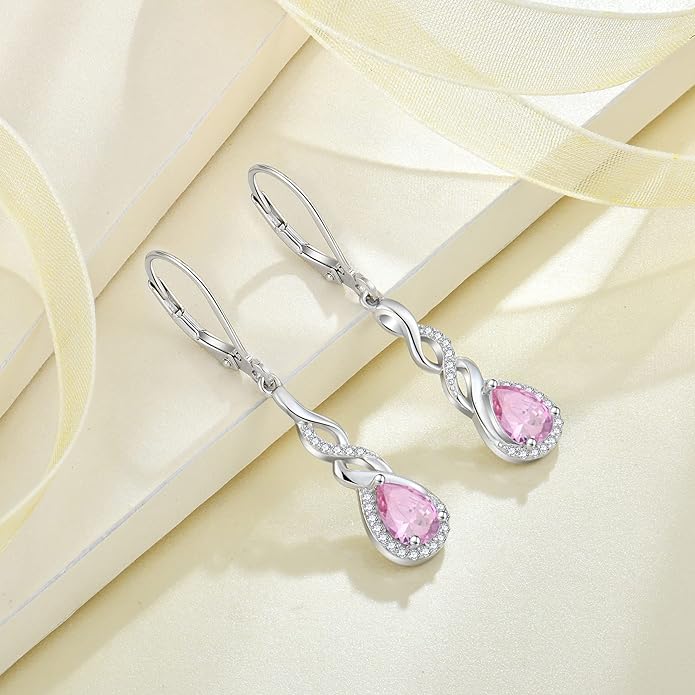 Infinity Dangle Drop Earrings for Women 925 Sterling Silver Teardrop Leverback Earrings Birthstone Jewelry Gifts for Women Wife Girlfriend Mother Daughter Her