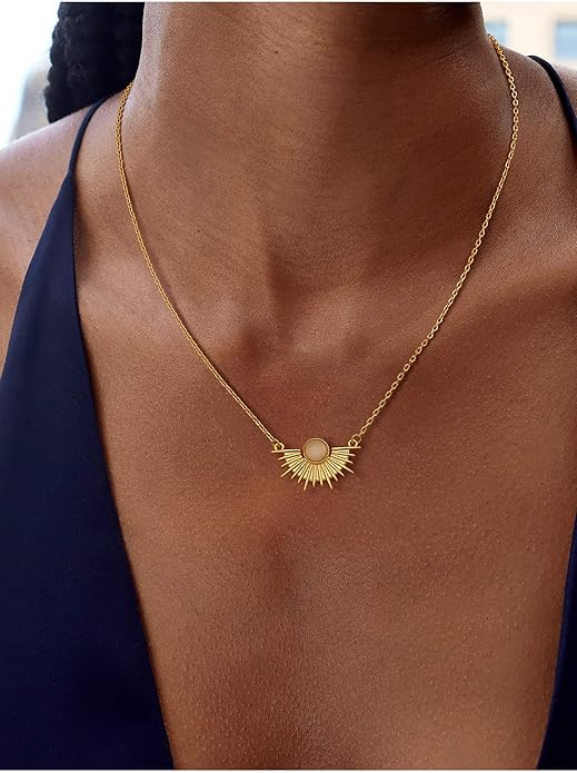 CHESKY Layered Necklaces for Women Trendy, Dainty 14k Gold Plated Pendant Necklace Layering Necklace for Women Non Tarnish Hypoallergenic Sun Gold Necklace Stack Gold Jewelry for Women Gifts