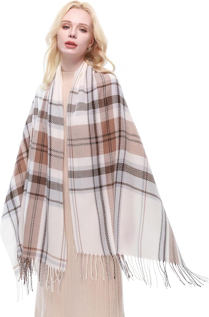 RIIQIICHY Plaid Scarf for Women Fall Winter Pashmina Scarves Wraps for Cold Weather Warm Large