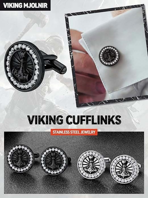 FaithHeart Mens Cufflinks, Norse Viking Tuxedo Shirt Cuff Links, Stainless Steel Cuff Links and Shirt Studs, Gift Box