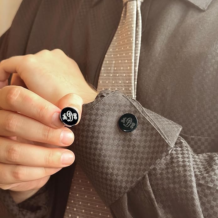 Custom Cuff Links & Personalized Tie Clip Gift Set for Men • Engraved Monogram, Date, Handwriting, Crest, Logo • Father's Day Gift for Dad • Gold, Silver, Black